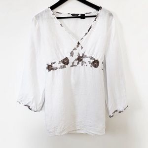 Ecologie White Peasant Bronze Floral Tunic Blouse